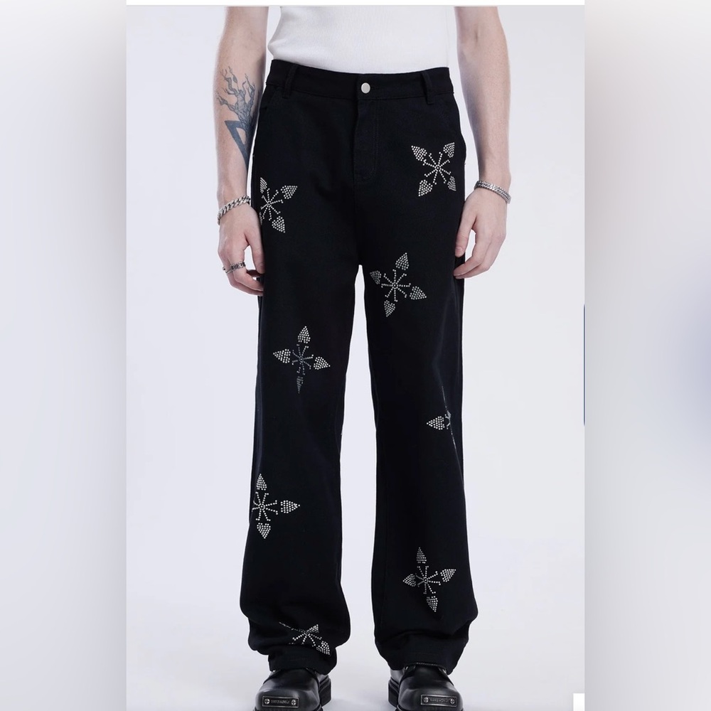Aelfric Eden Unisex Black Rhinestone Detail Straight Jeans‎ Size 30
